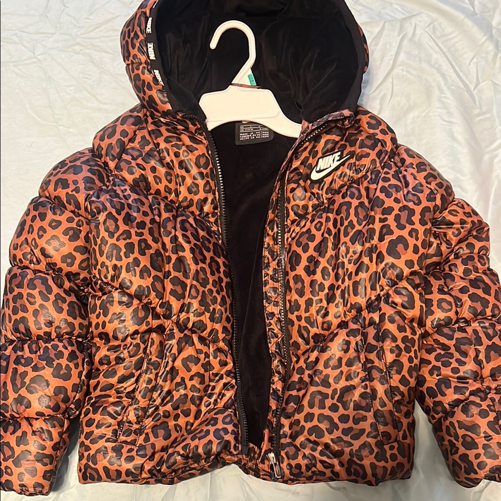 Nike Kids Leopard Print Puffer Jacket - Orange and Black